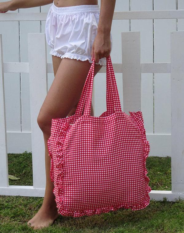 Motel Rocks Brie Frill Tote Bag In Red Gingham