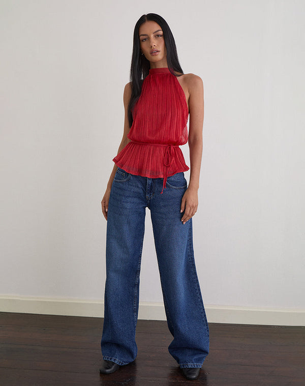 Motel Rocks Brienne Top In Shimmer Plisse Red