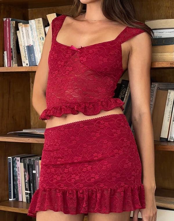 Motel Rocks Brietta Cami Top In Deep Red Lace