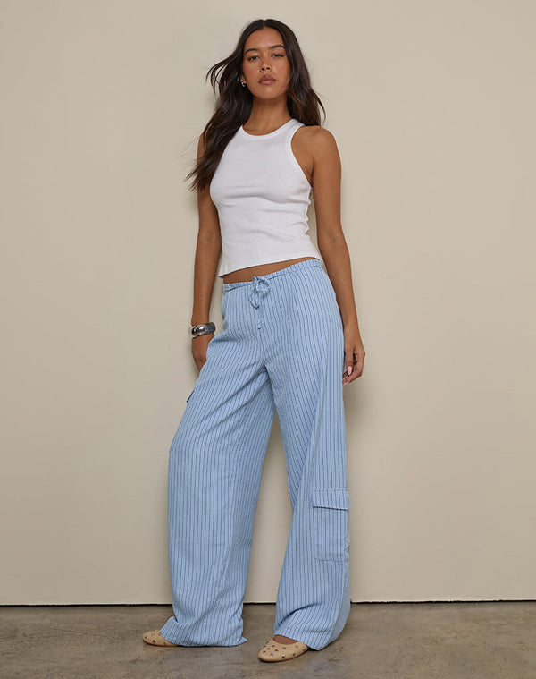 Motel Rocks Bruna Cargo Trouser In Blue Stripe