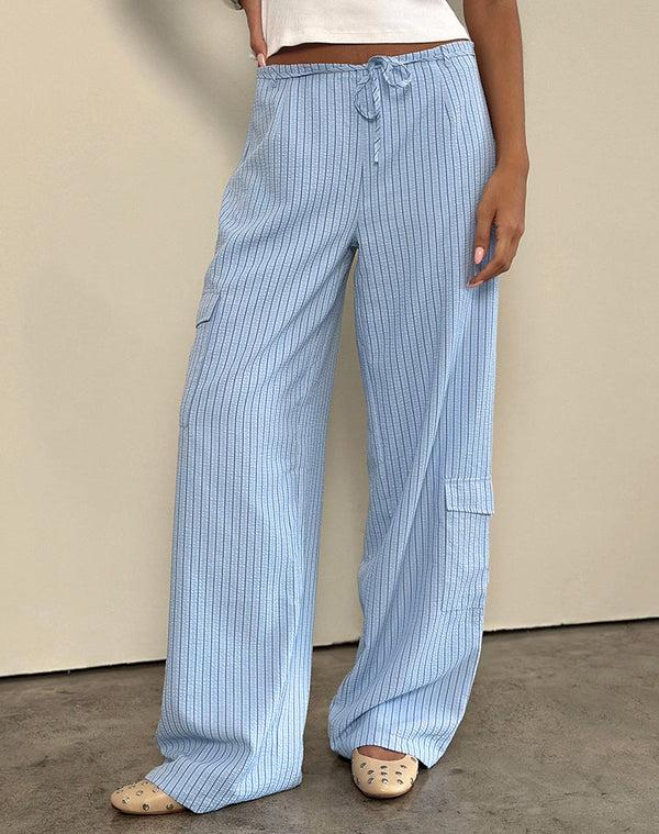 motel rocks Bruna Cargo Trouser in Blue Stripe