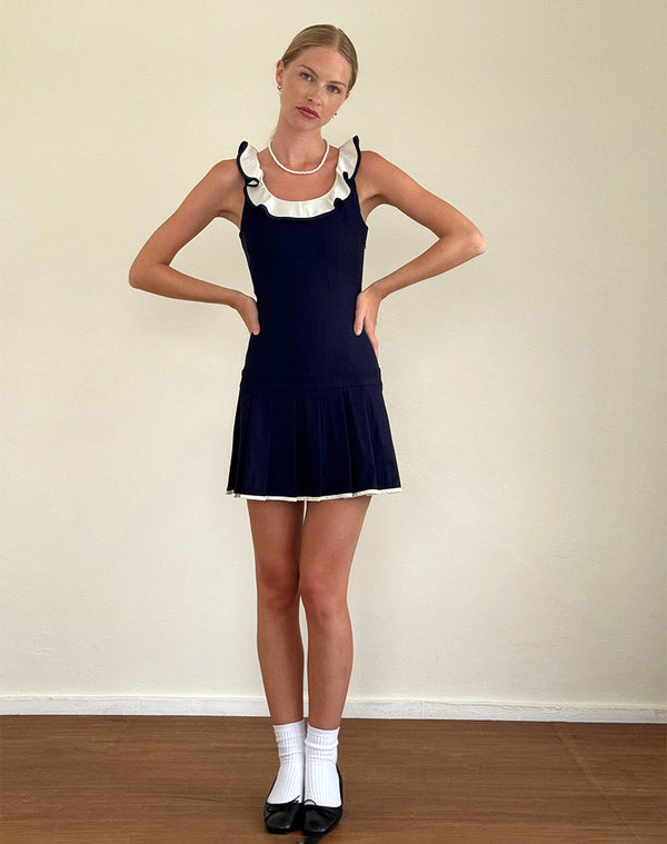 Motel Rocks Busari Frill Neck Mini Dress In Navy