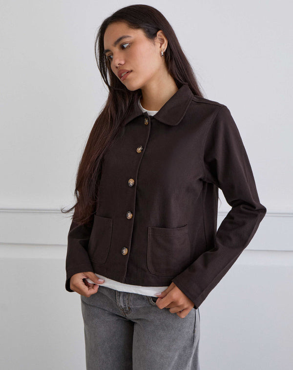 Motel Rocks Calva Boxy Jacket In Chocolate Brown