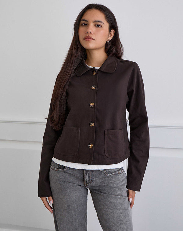 motel rocks Calva Boxy Jacket in Chocolate Brown
