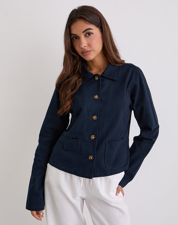 motel rocks Calva Boxy Jacket in Dark Navy