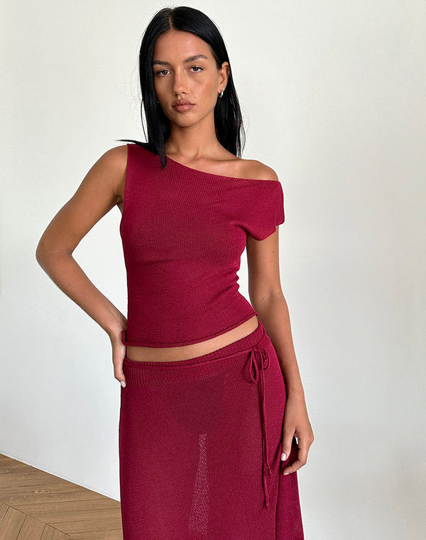 motel rocks Calypso Top in Sheer Knit Red