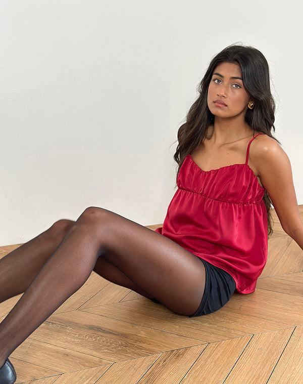 Motel Rocks Camden Longline Cami Top In Satin Red