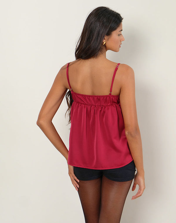 Motel Rocks Camden Longline Cami Top In Satin Red