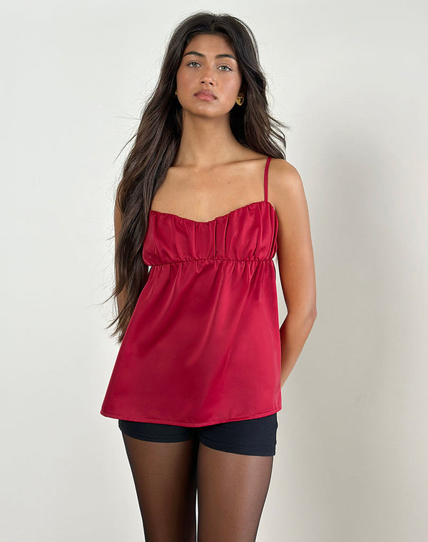 motel rocks Camden Longline Cami Top in Satin Red