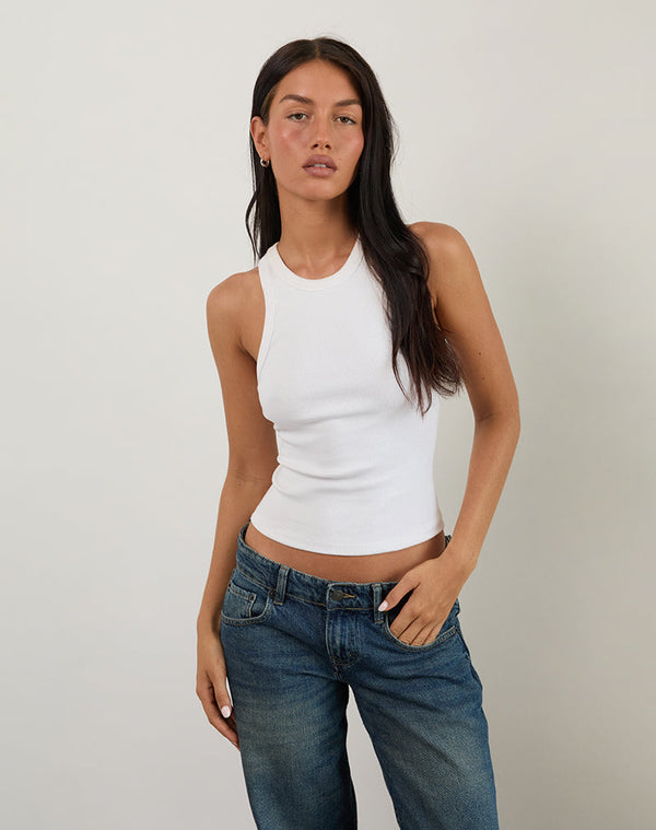 motel rocks Cariter Racer Vest Top in Ribbed White