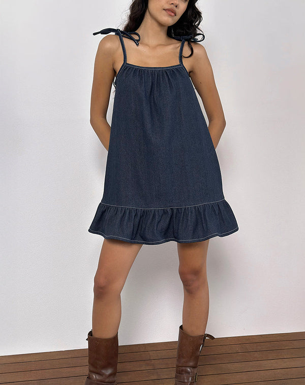 Motel Rocks Carlisle Mini Dress In Chambray Indigo