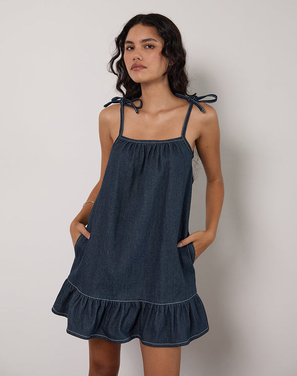 motel rocks Carlisle Mini Dress in Chambray Indigo