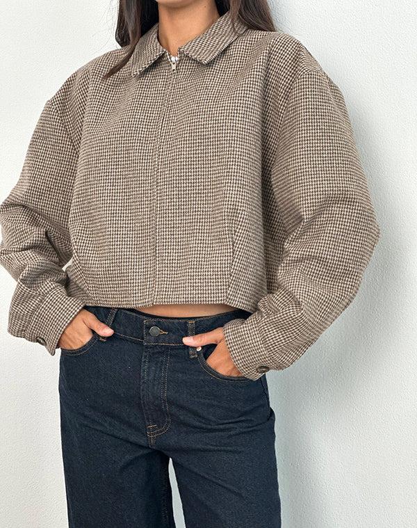 Motel Rocks Carlo Cropped Jacket In Check Brown
