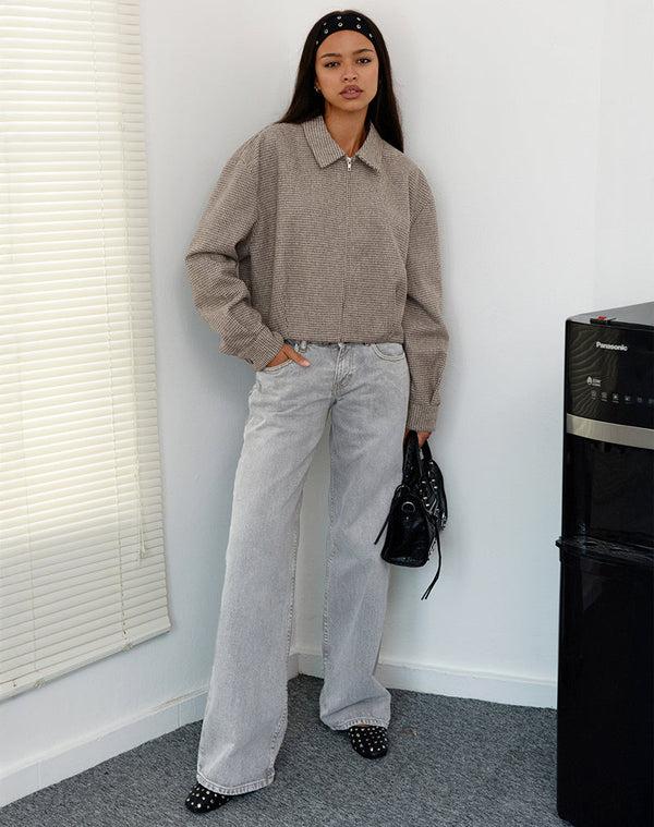 motel rocks Carlo Cropped Jacket in Check Brown