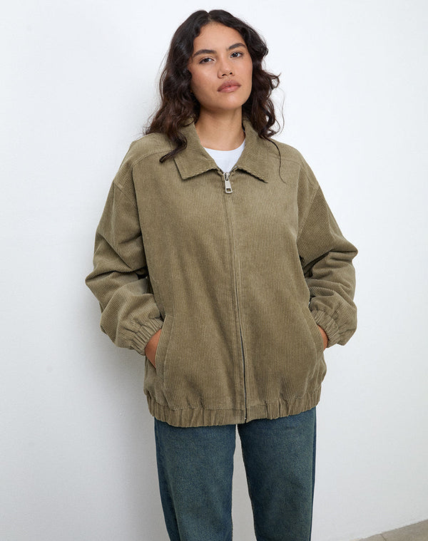 motel rocks Cavita Jacket in Cord Artichoke Green
