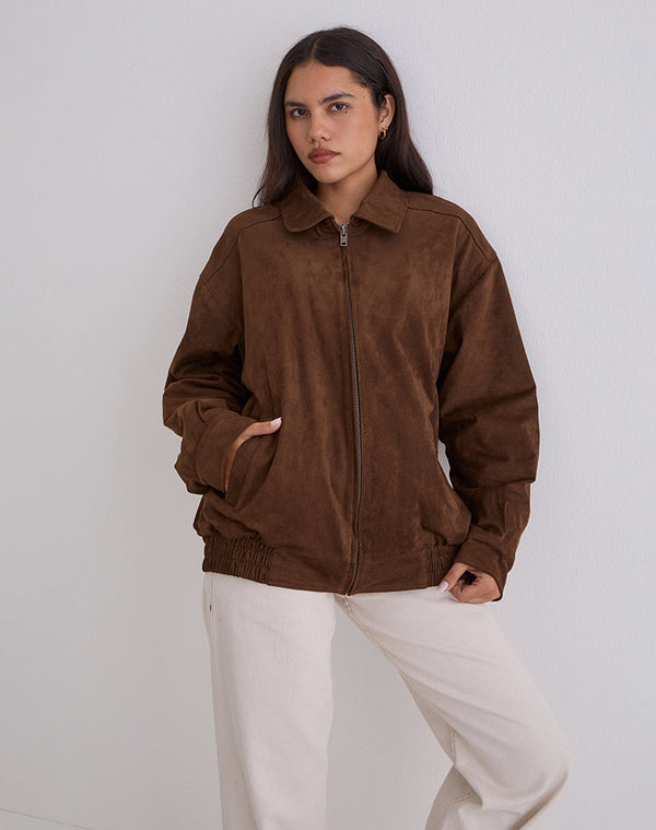 Motel Rocks Cavita Jacket In Faux Suede Brown