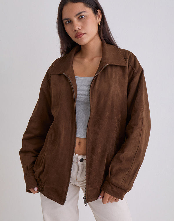motel rocks Cavita Jacket in Faux Suede Brown