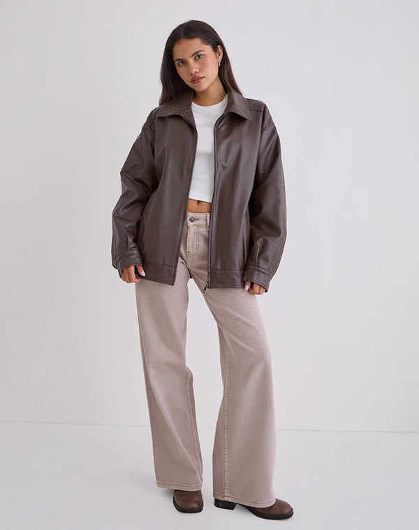 Motel Rocks Cavita Jacket In PU Bitter Chocolate