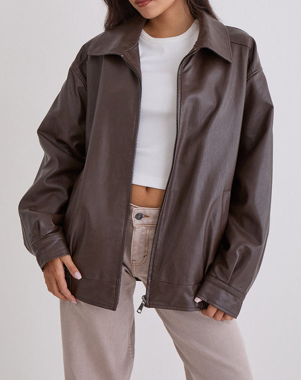 Motel Rocks Cavita Jacket In PU Bitter Chocolate