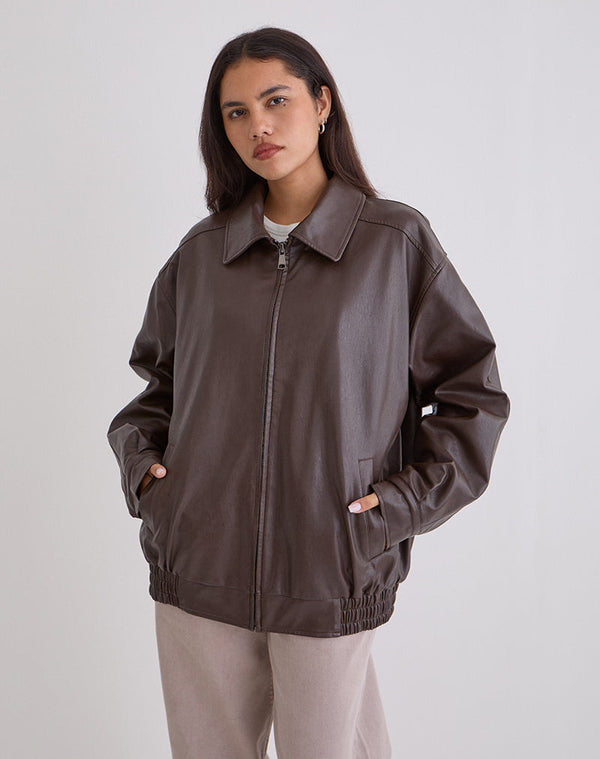motel rocks Cavita Jacket in PU Bitter Chocolate