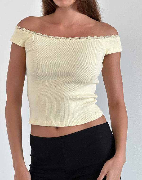 Motel Rocks Chacha Top In Rib Lace Buttercream