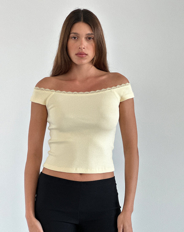 motel rocks Chacha Top in Rib Lace Buttercream