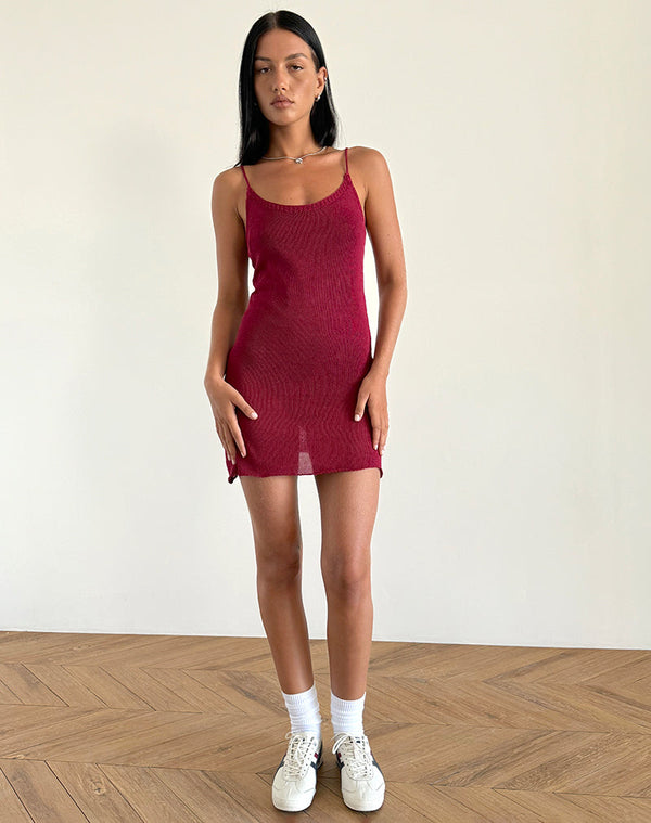 motel rocks Chiara Mini Dress in Sheer Knit Red