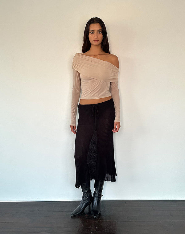 Motel Rocks Chidi Sheer Mesh Bardot Top In Camel