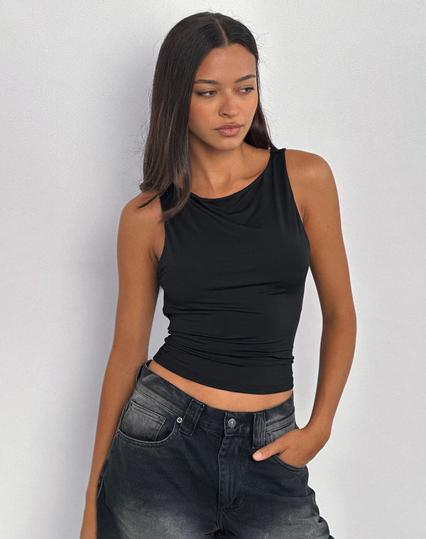Motel Rocks Chuya Cowl Back Top In Slinky Black