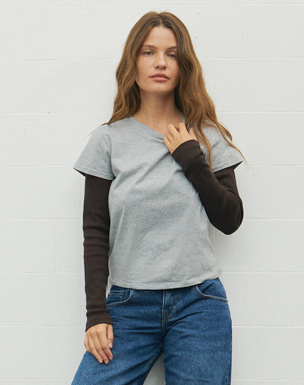 motel rocks Clio Baggy Tee in Grey Marl