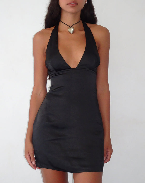 motel rocks Coda Slip Dress in Satin Black