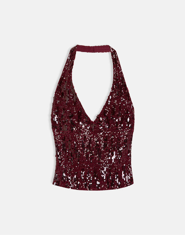 Motel Rocks Cosio Halter Top In Mix Sequin Red