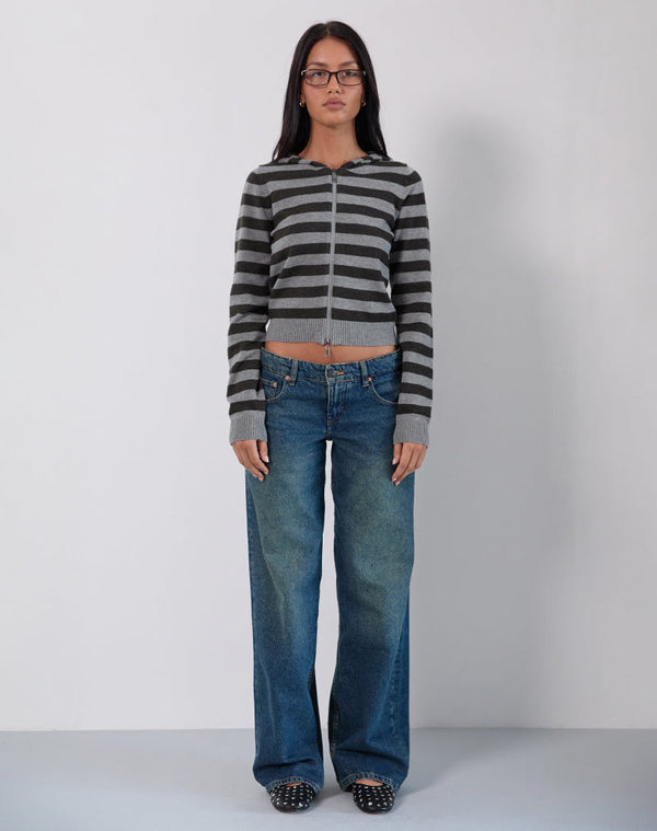 Motel Rocks Cozyra Hooded Jacket In Stripe Grey