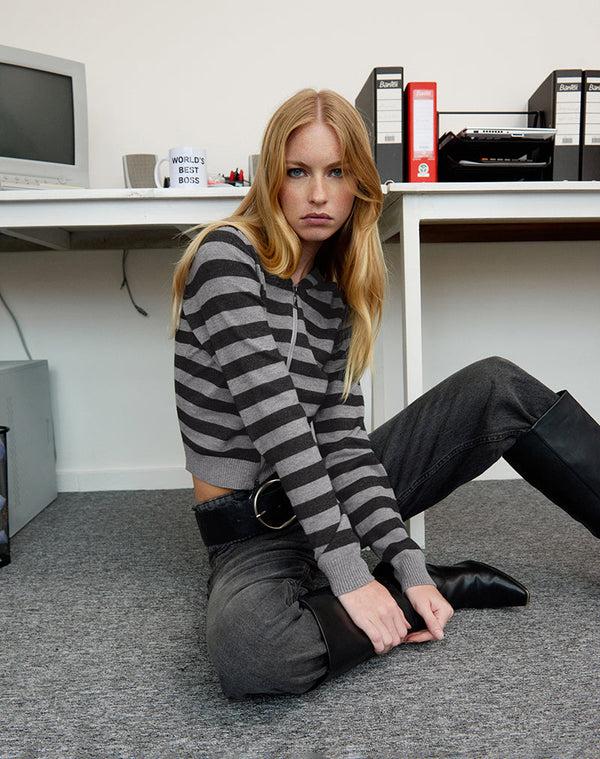 motel rocks Cozyra Hooded Jacket in Stripe Grey