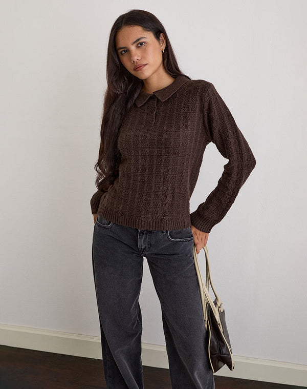 Motel Rocks Dalina Knit Jumper In Check Brown
