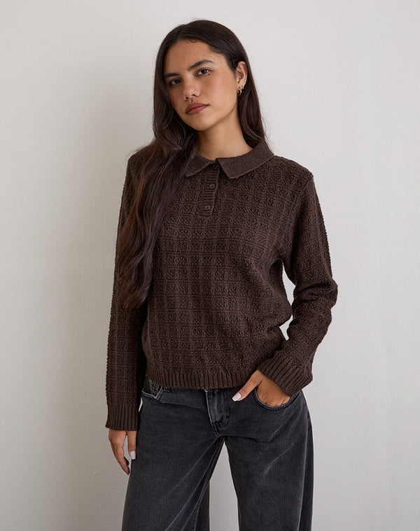 motel rocks Dalina Knit Jumper in Check Brown
