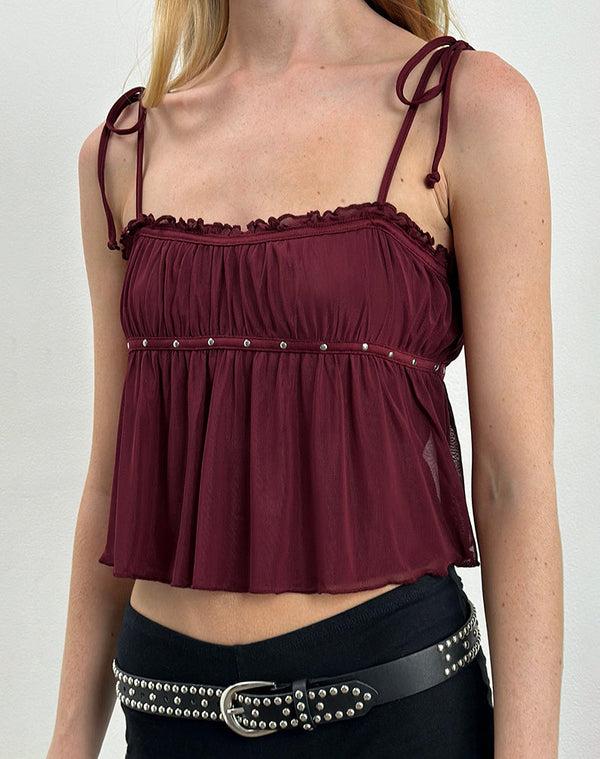motel rocks Damaris Cami Top in Wine with Studs