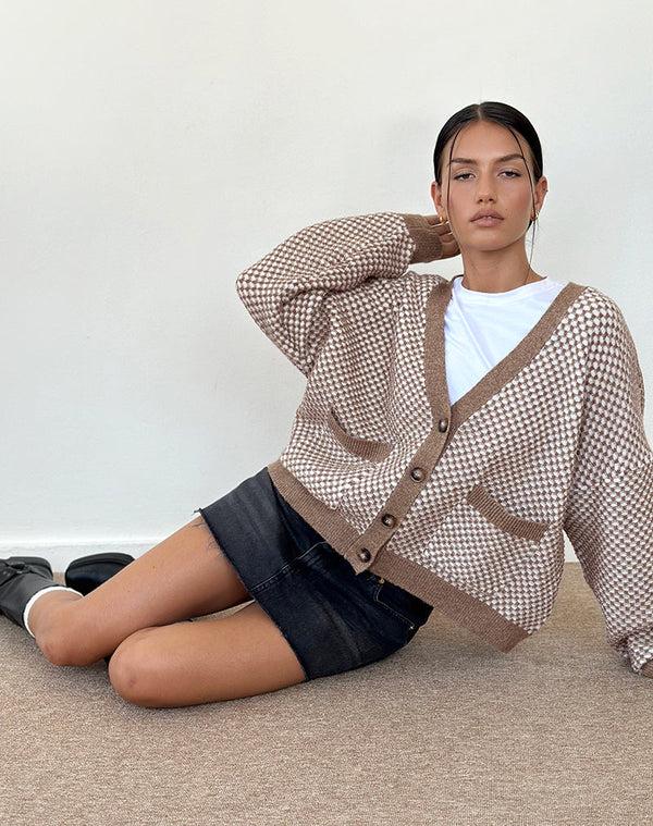 Motel Rocks Danov Cardigan In Brown Gingham