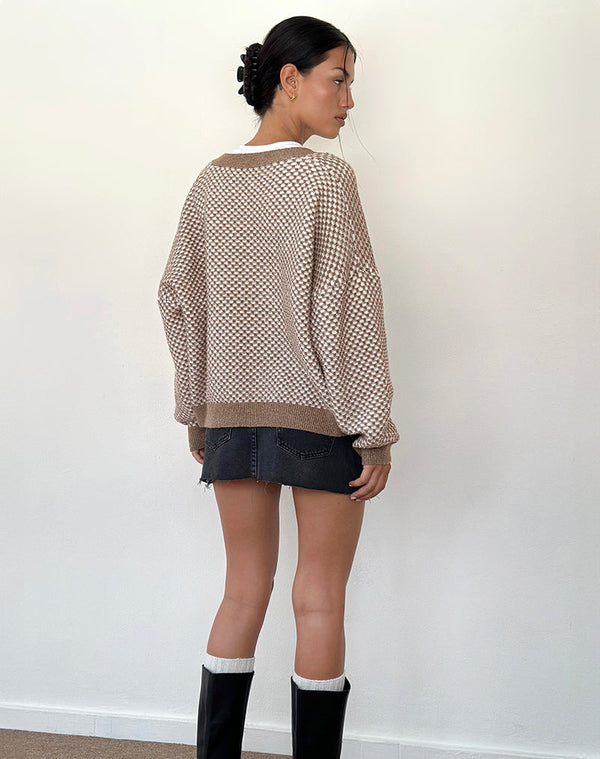 Motel Rocks Danov Cardigan In Brown Gingham