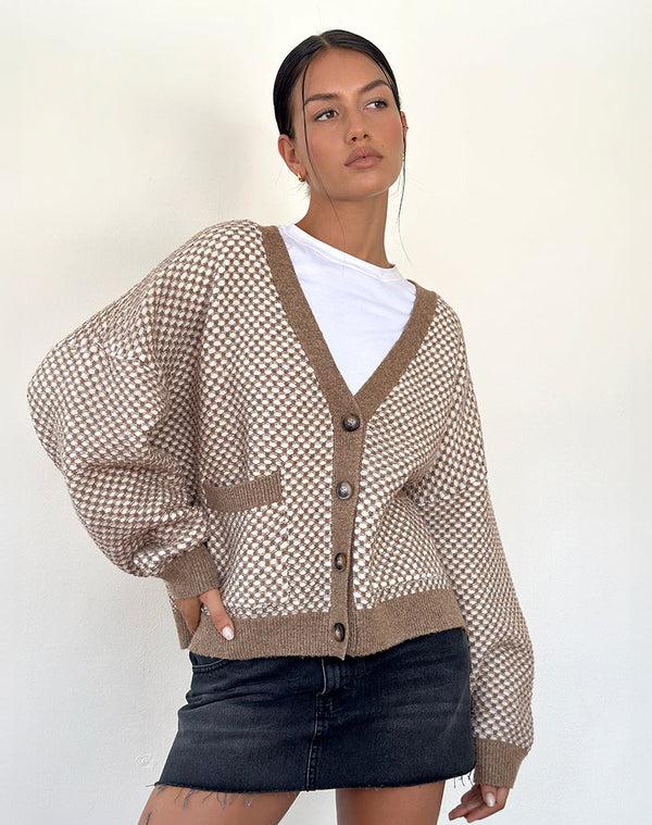 motel rocks Danov Cardigan in Brown Gingham