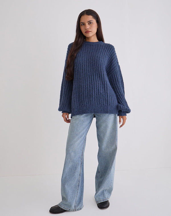 Motel Rocks Daren Oversized Knitted Jumper In Navy