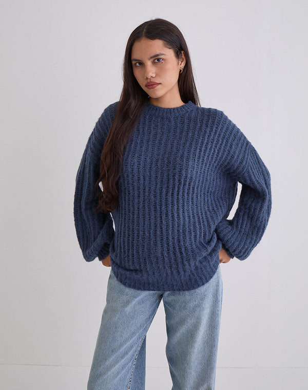 Motel Rocks Daren Oversized Knitted Jumper In Navy
