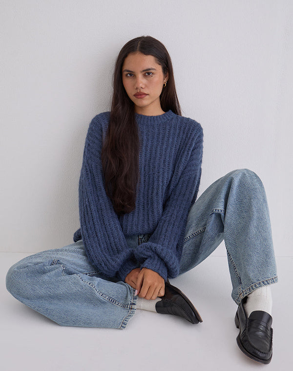 motel rocks Daren Oversized Knitted Jumper in Navy