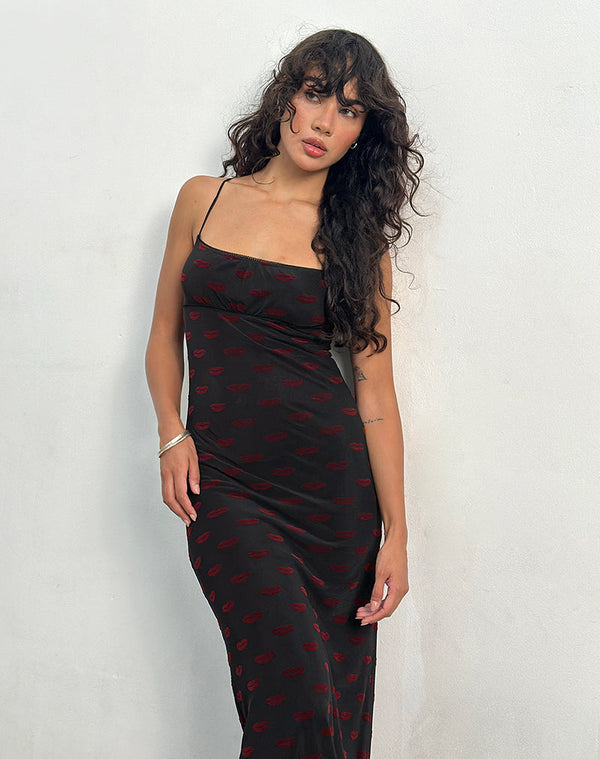 Motel Rocks Darsih Maxi Dress In Lips Flock Black