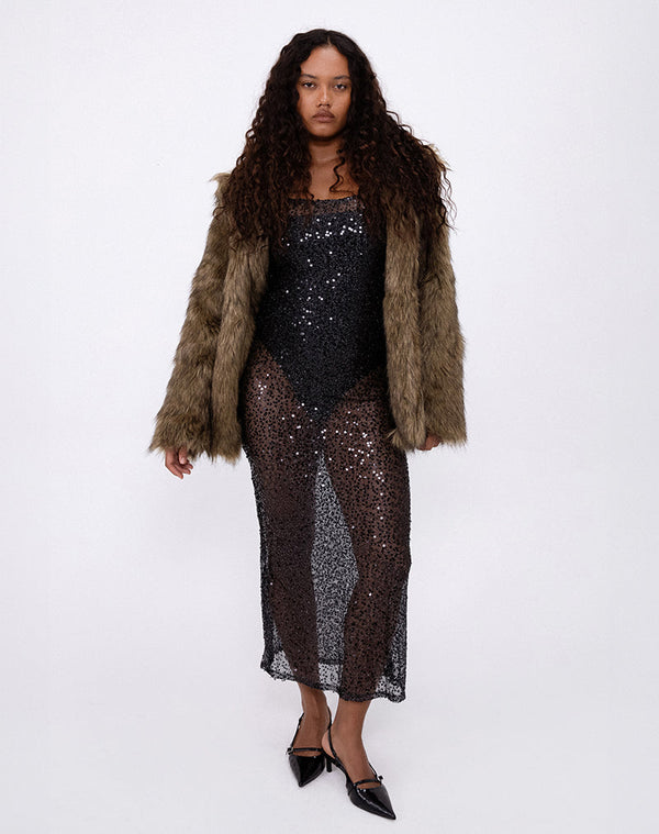 motel rocks Darsih Maxi Dress in Sequin Mesh Black