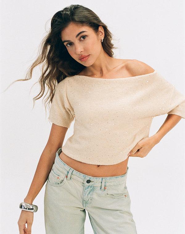 motel rocks Darusa Top in Dispersed Sequin Gold