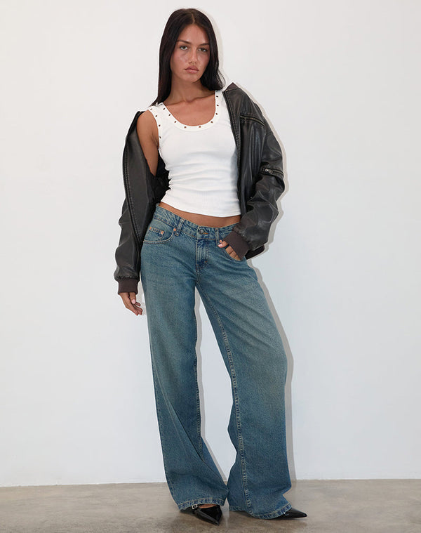 Motel Rocks Dax Eyelet Ribbed Vest Top In White