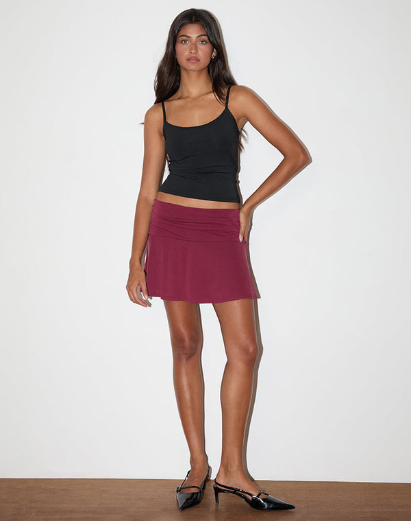 Motel Rocks Delita Mini Skirt In Cupro Burgundy