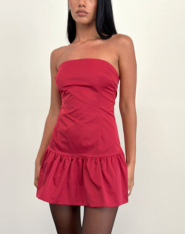 Motel Rocks Denama Puffball Mini Dress In Deep Red