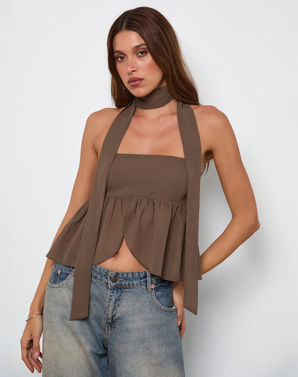 motel rocks Desir Bandeau Top in Chiffon Coffee